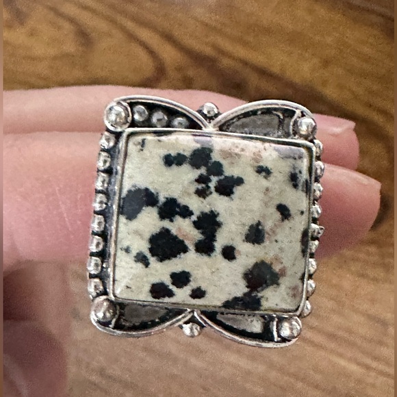 Dalmatian Jasper ring 925 sterling silver - size 8.5 - Picture 1 of 7